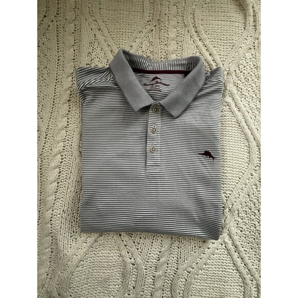 Tommy Bahama Men’s Light Gray Striped Short Sleeve Polo Maroon Marlin Size 3XL - Picture 10 of 10